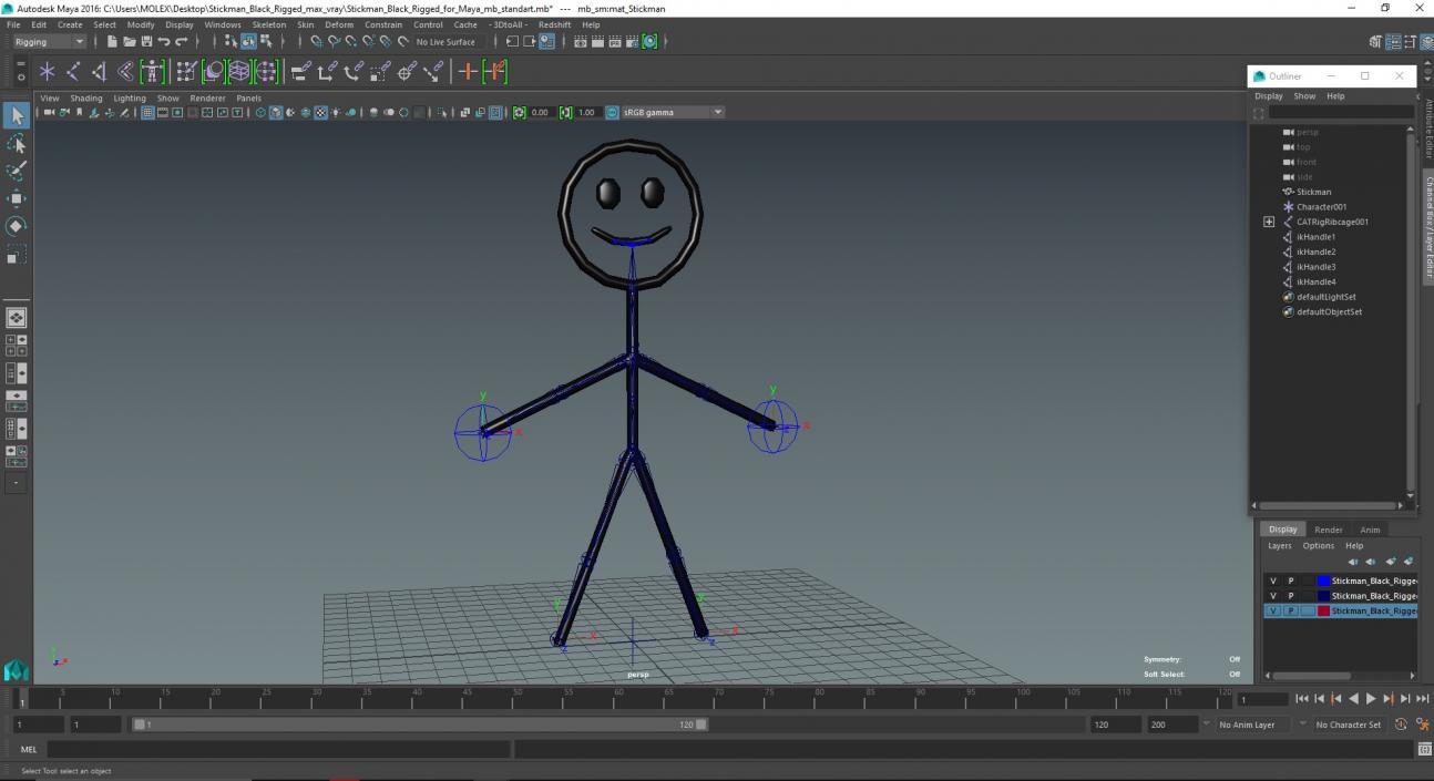 3D model Stickman Black Rigged for Maya