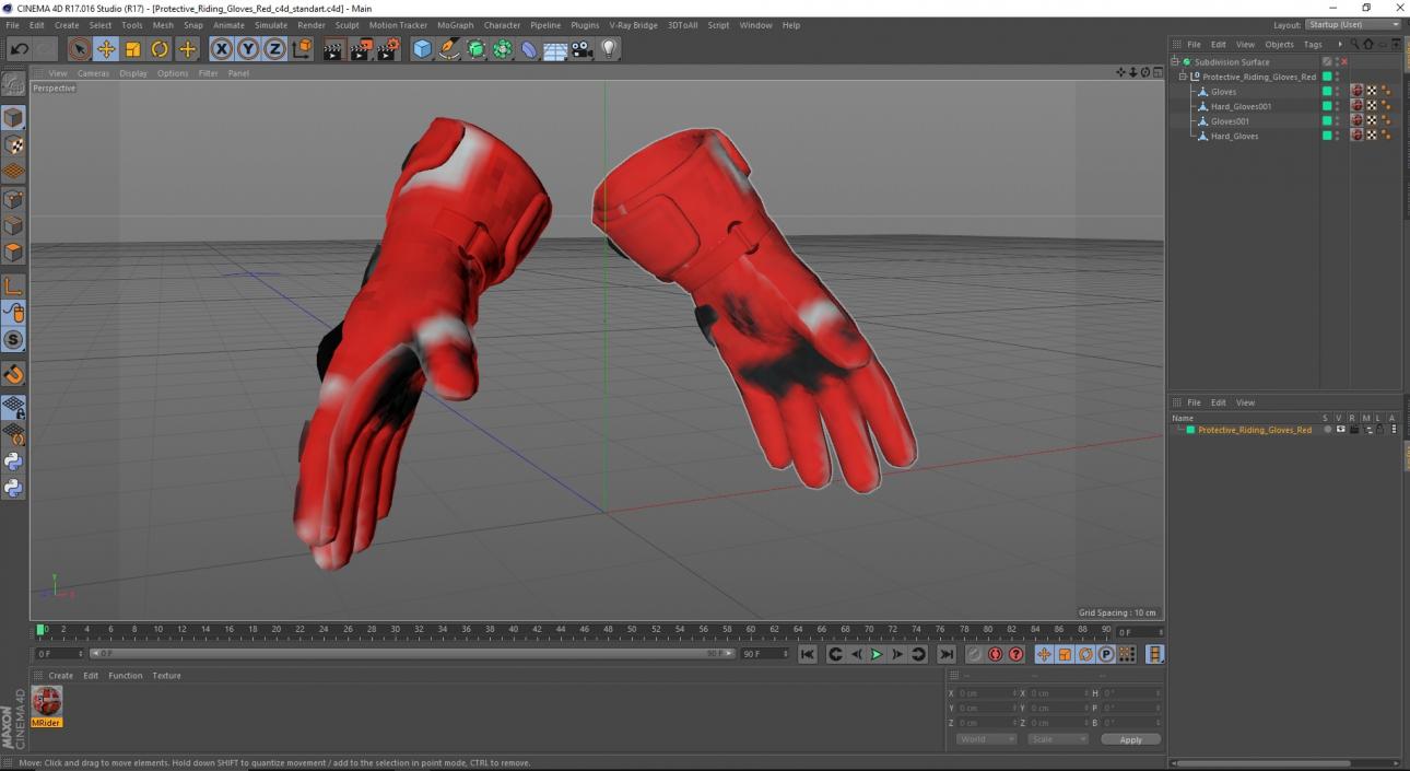 3D model Protective Riding Gloves Red 2