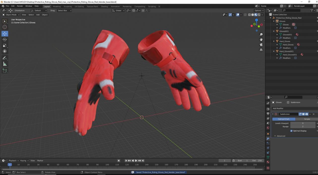 3D model Protective Riding Gloves Red 2