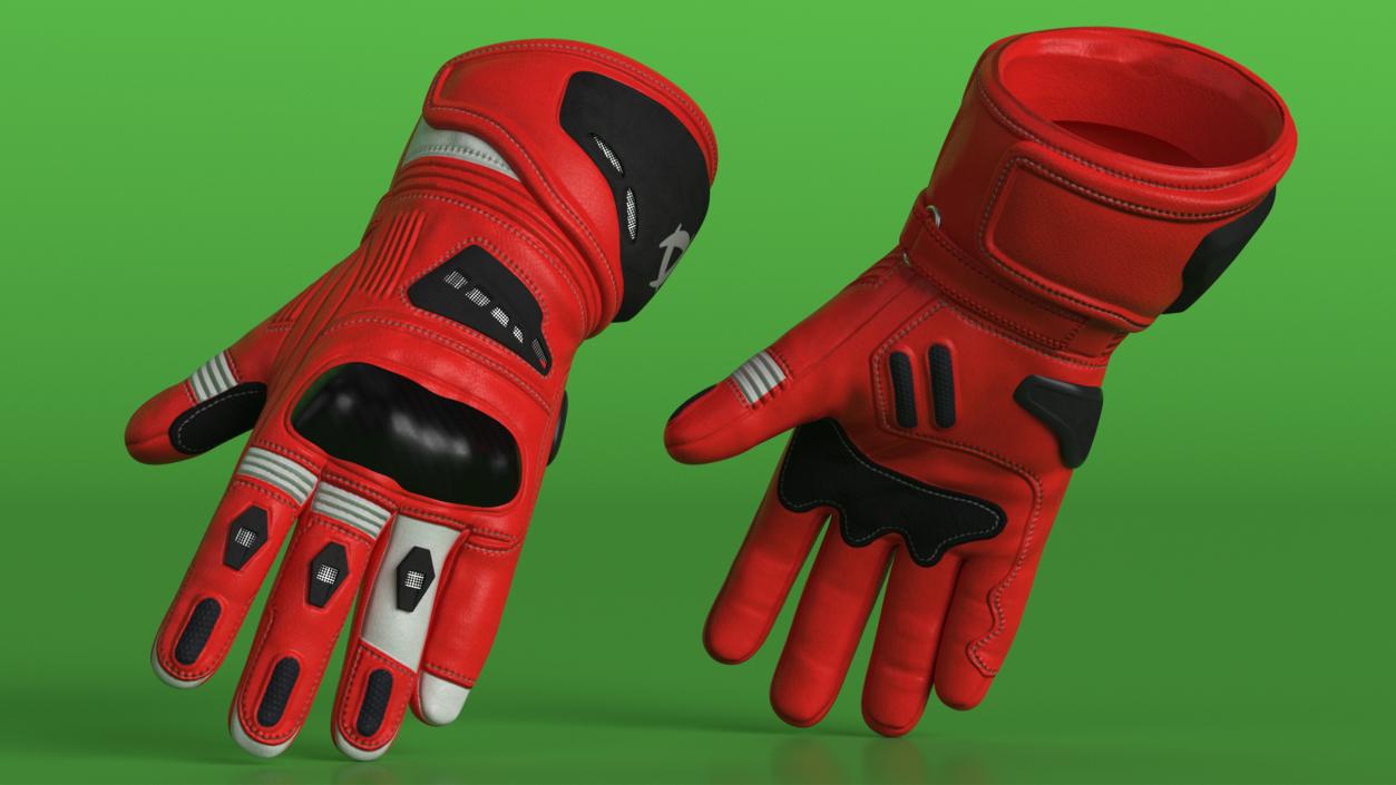 3D model Protective Riding Gloves Red 2