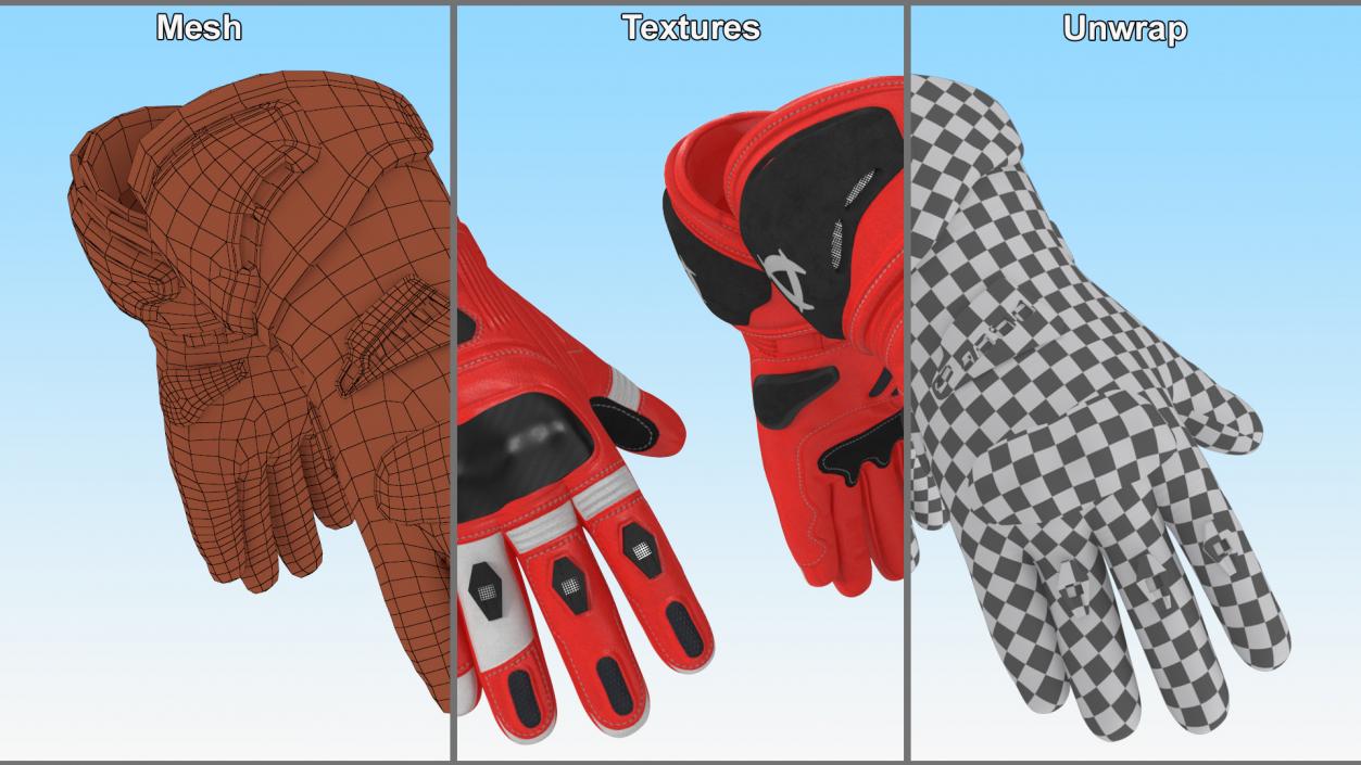 3D model Protective Riding Gloves Red 2