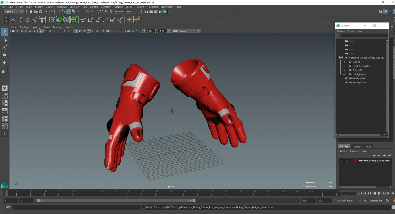 3D model Protective Riding Gloves Red 2