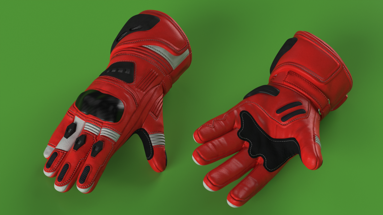 3D model Protective Riding Gloves Red 2