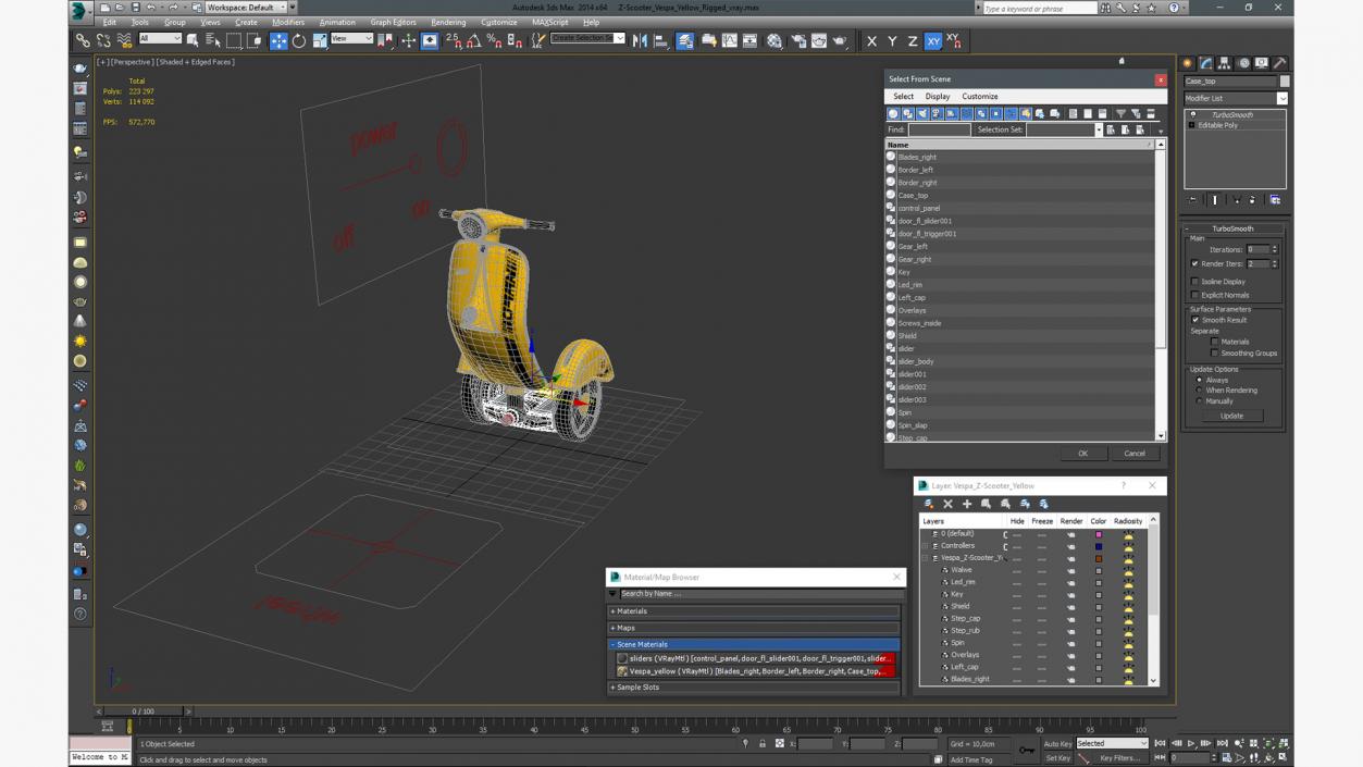 Z-Scooter Vespa Yellow Rigged 3D model