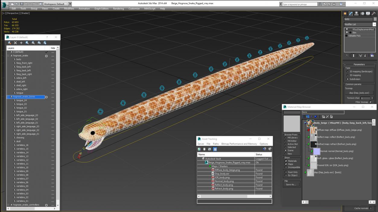 3D Beige Hognose Snake Rigged