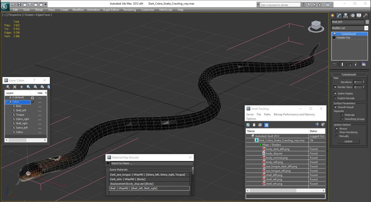 3D model Dark Cobra Snake Crawling