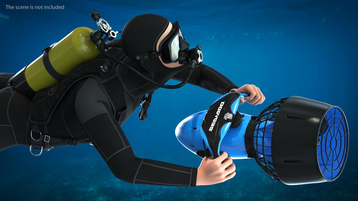 Diver with Sea Scooter Propulsion Vehicle Rigged for Modo 3D