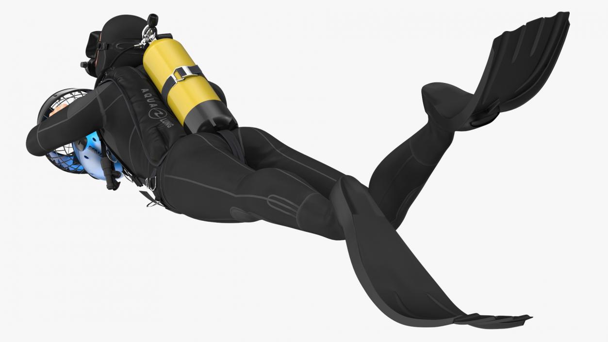 3D Diver with Sea Scooter Propulsion Vehicle Rigged model