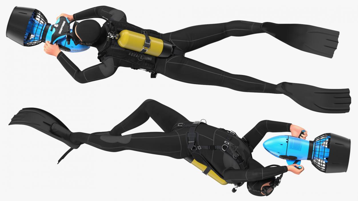 3D Diver with Sea Scooter Propulsion Vehicle Rigged model