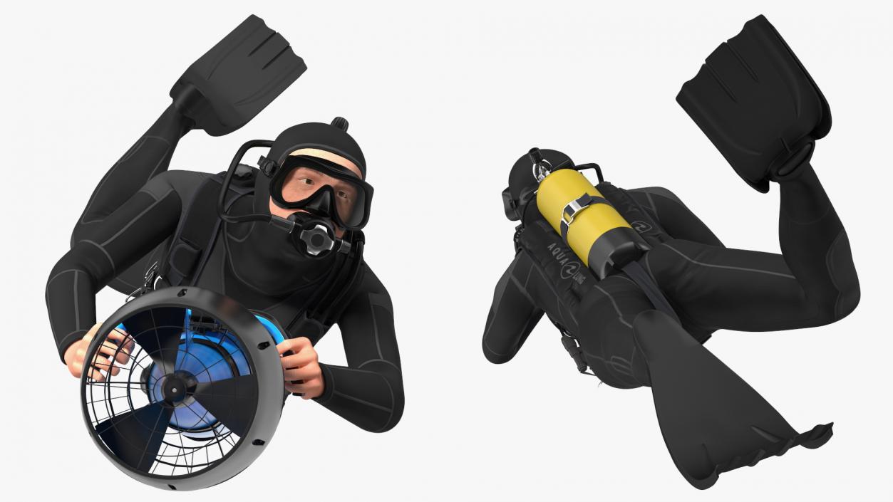 3D Diver with Sea Scooter Propulsion Vehicle Rigged model