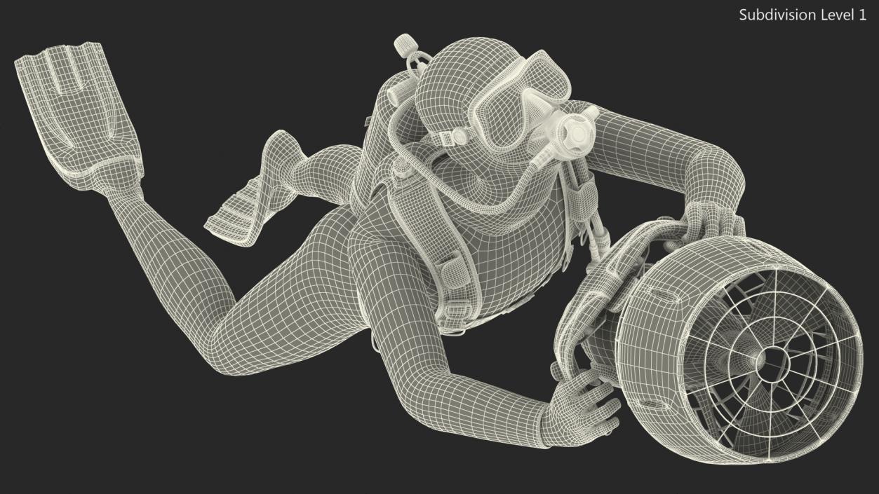 Diver with Sea Scooter Propulsion Vehicle Rigged for Modo 3D