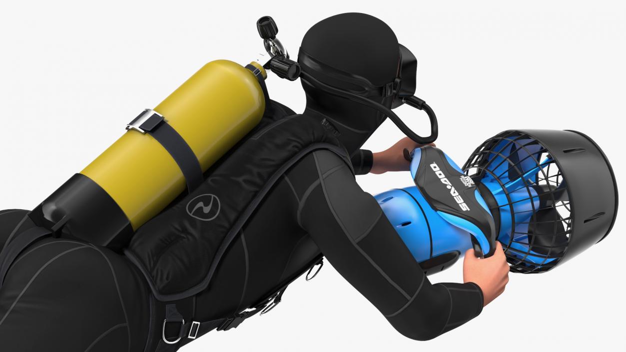 Diver with Sea Scooter Propulsion Vehicle Rigged for Modo 3D