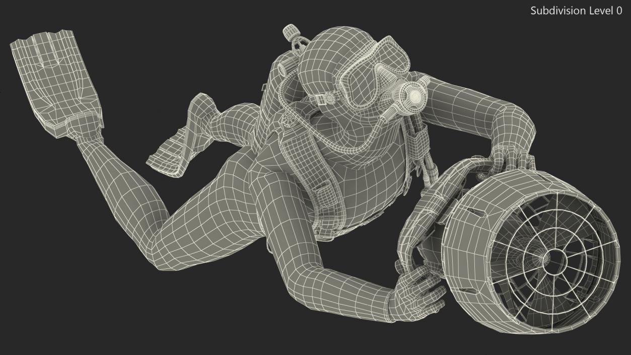 Diver with Sea Scooter Propulsion Vehicle Rigged for Modo 3D