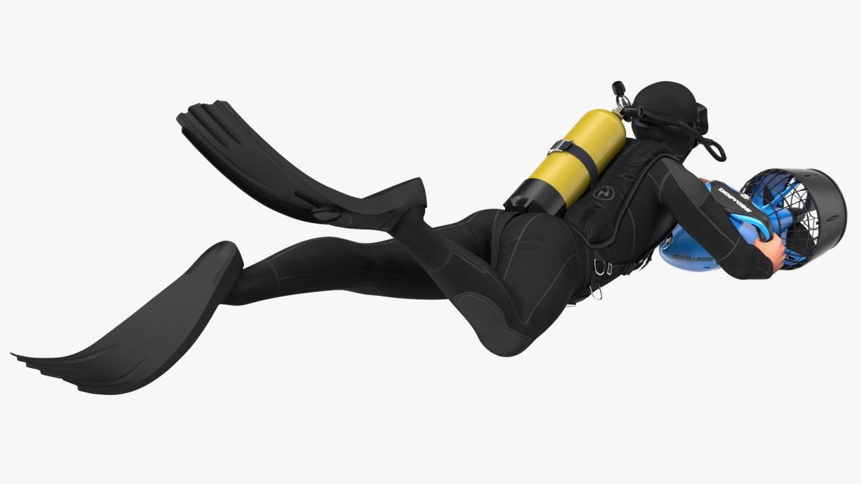 Diver with Sea Scooter Propulsion Vehicle Rigged for Modo 3D