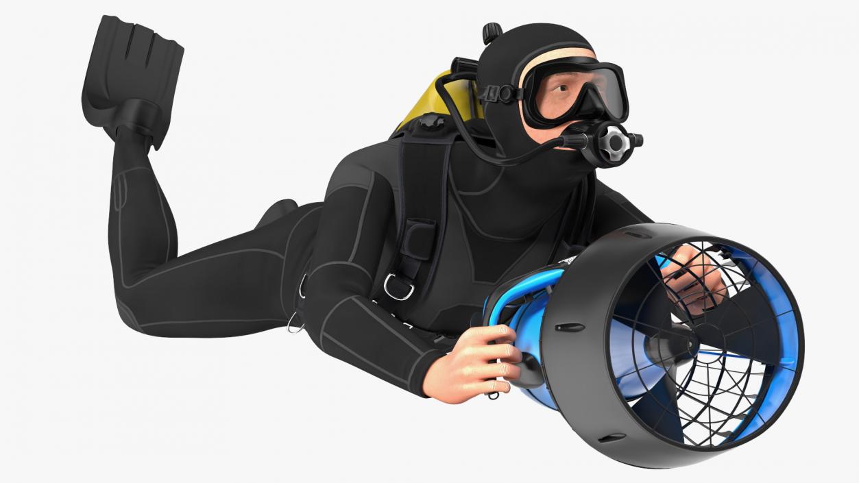 3D Diver with Sea Scooter Propulsion Vehicle Rigged model