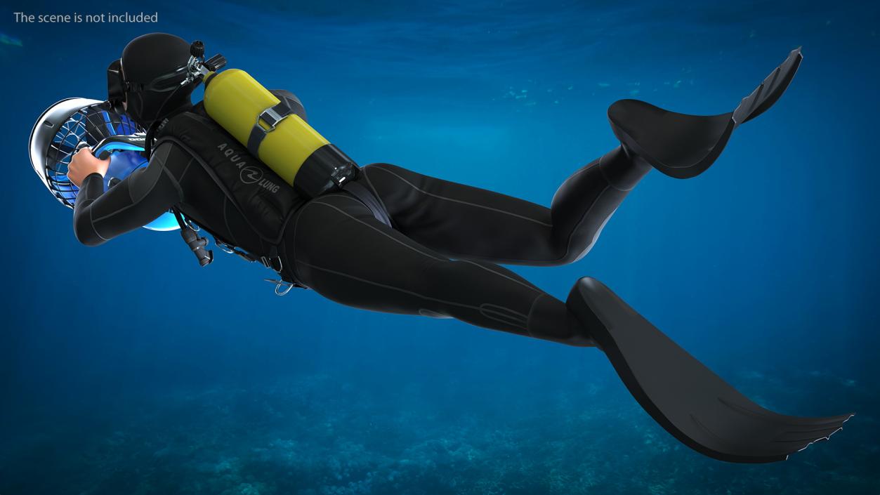 Diver with Sea Scooter Propulsion Vehicle Rigged for Modo 3D