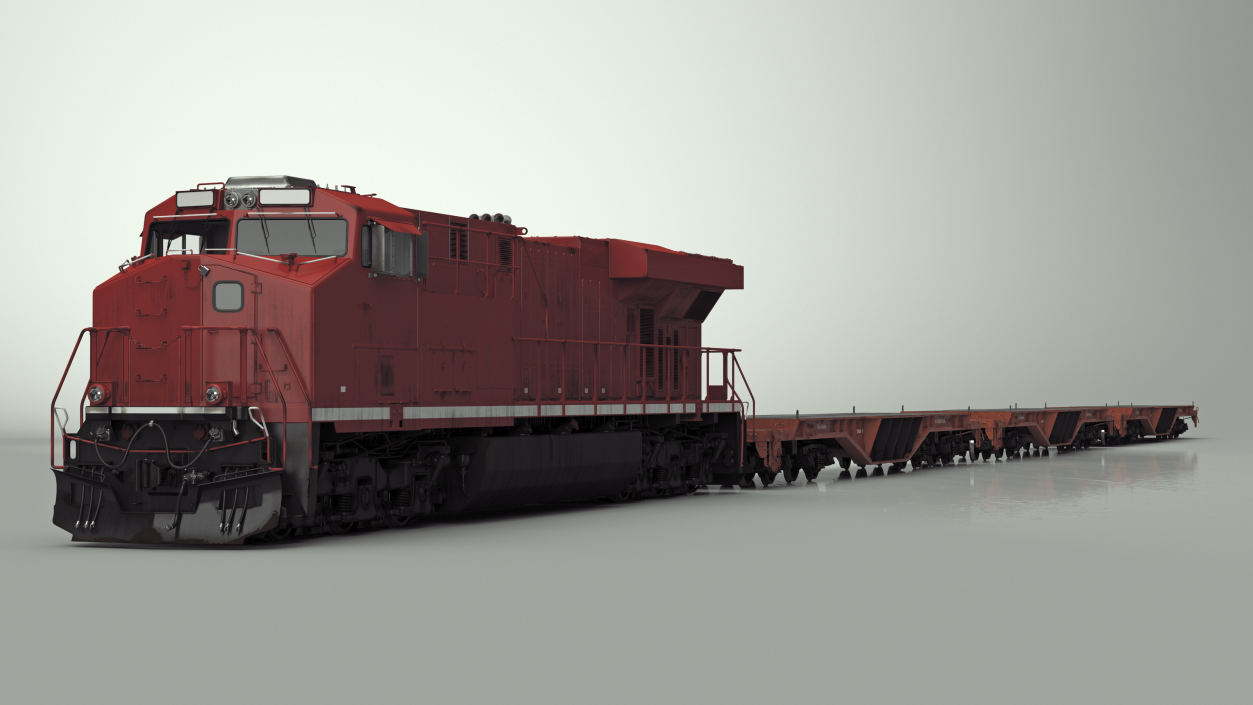 3D Canadian Locomotive with Flatcars model