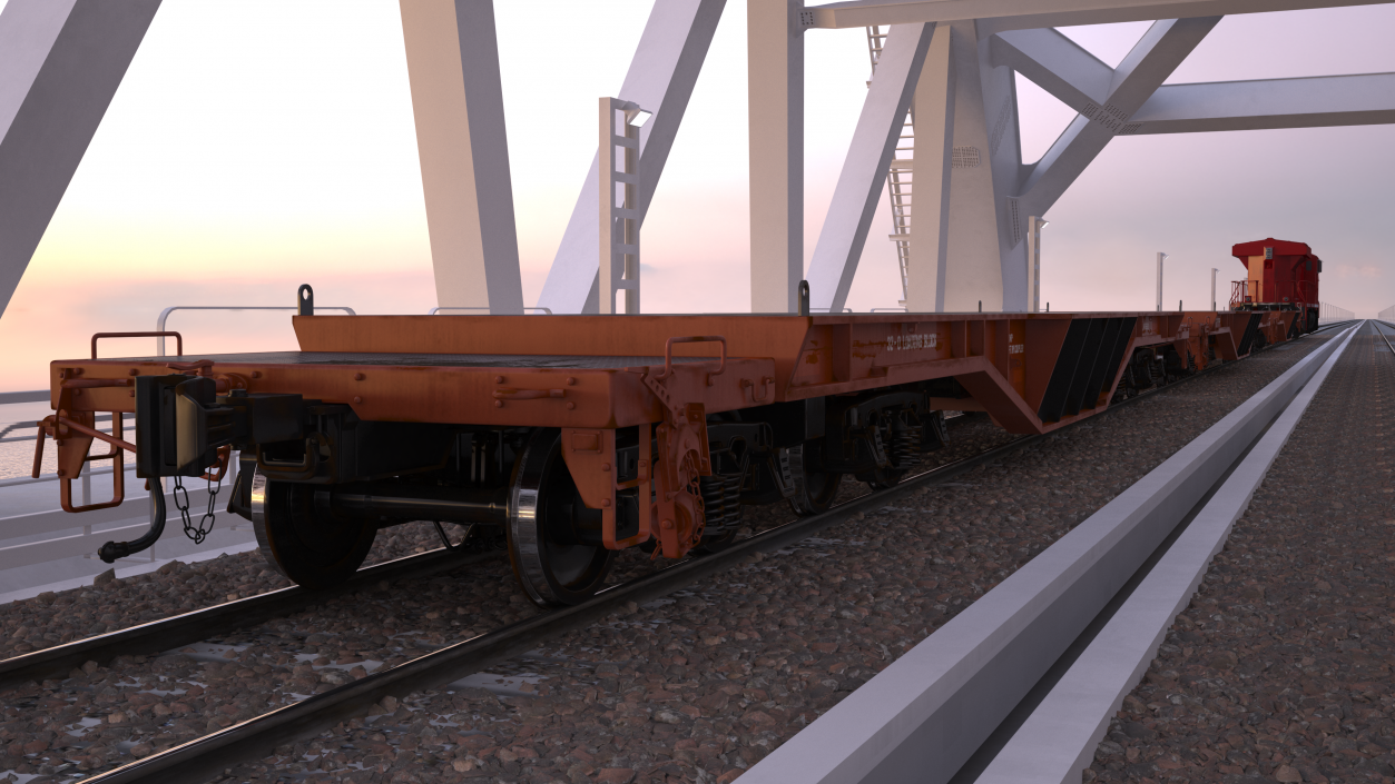 3D Canadian Locomotive with Flatcars model