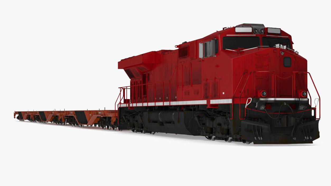 3D Canadian Locomotive with Flatcars model