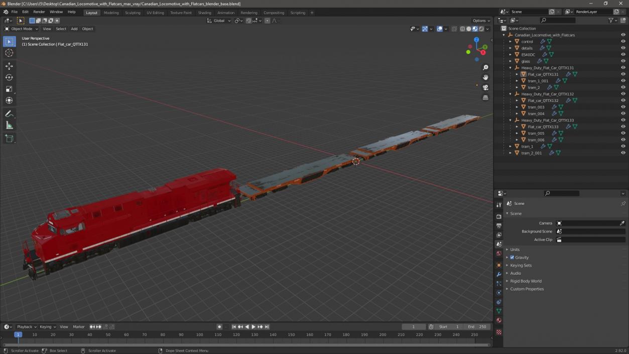 3D Canadian Locomotive with Flatcars model