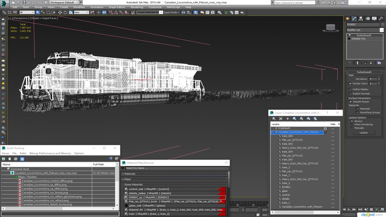 3D Canadian Locomotive with Flatcars model