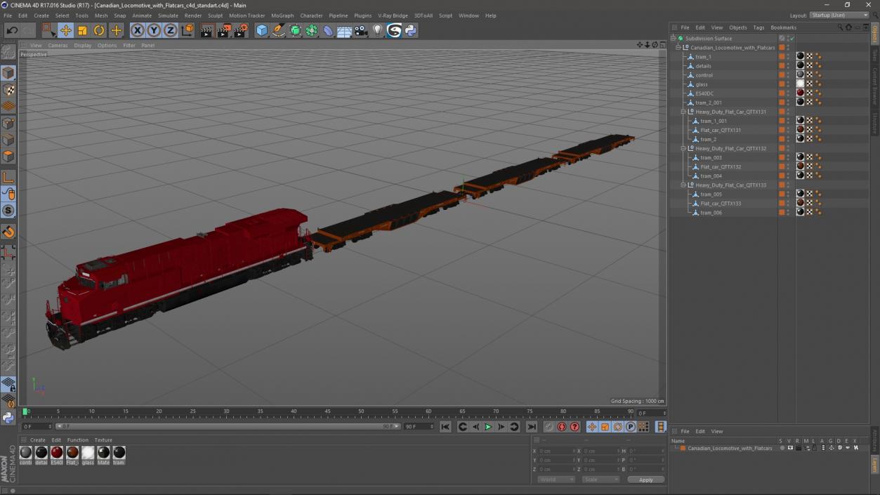 3D Canadian Locomotive with Flatcars model