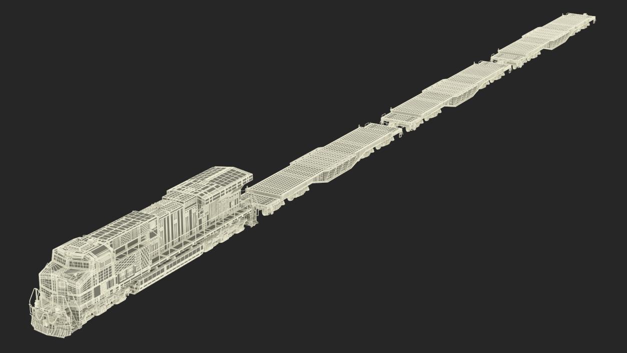 3D Canadian Locomotive with Flatcars model