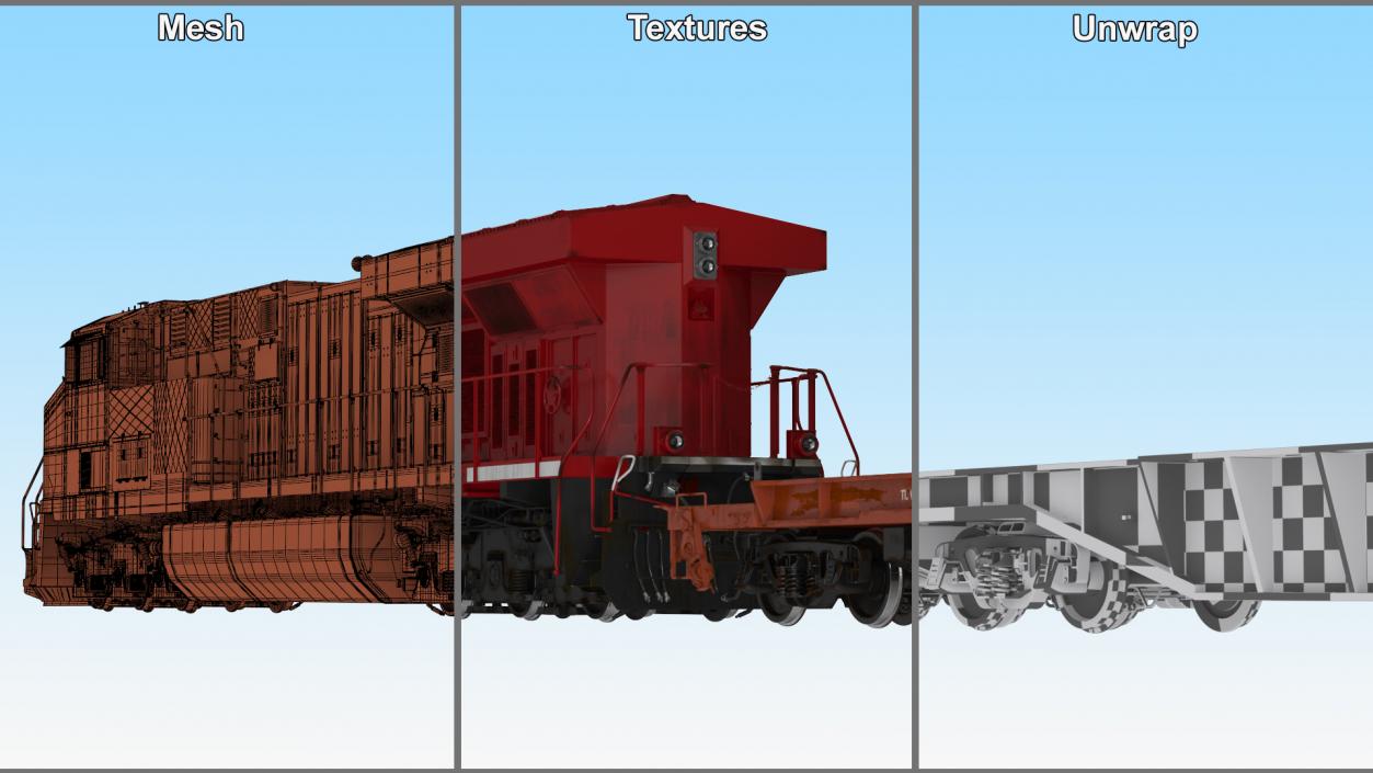 3D Canadian Locomotive with Flatcars model