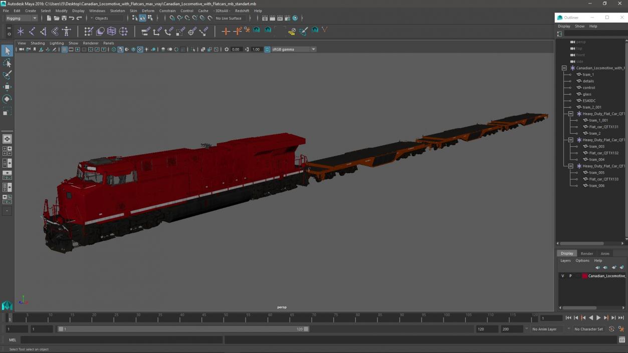 3D Canadian Locomotive with Flatcars model