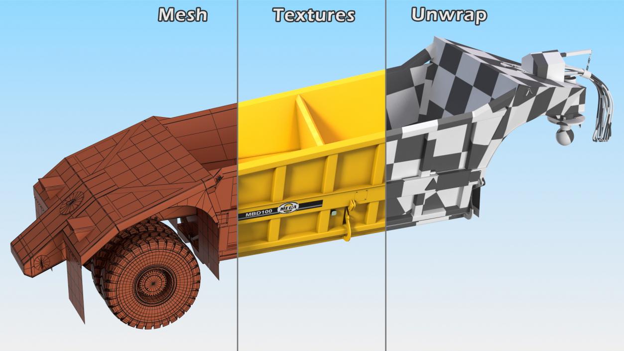 Mega Bottom Dump Trailer MBD100 Clean Rigged 3D model