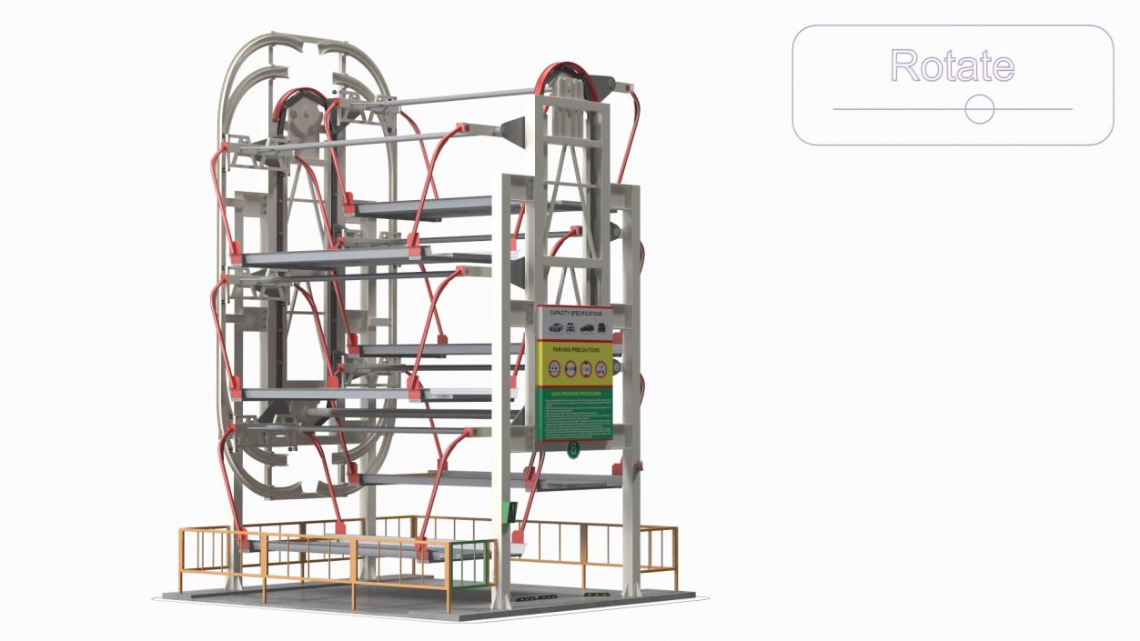 3D model 6 Place Rotary Car Parking Lift System Rigged