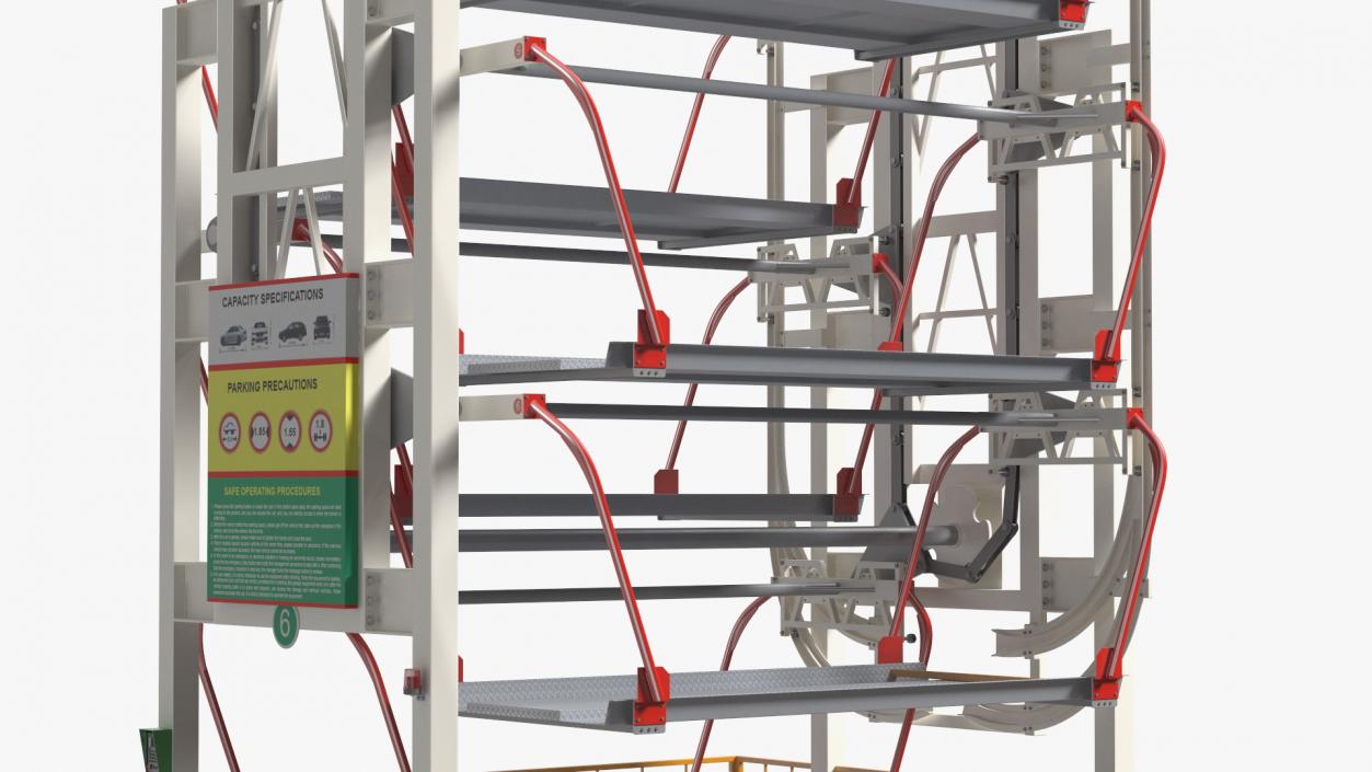 3D model 6 Place Rotary Car Parking Lift System Rigged