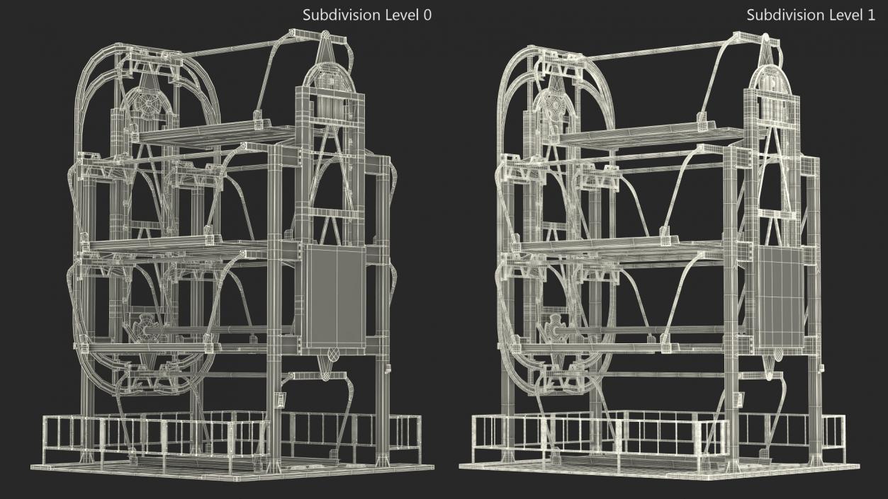 3D model 6 Place Rotary Car Parking Lift System Rigged