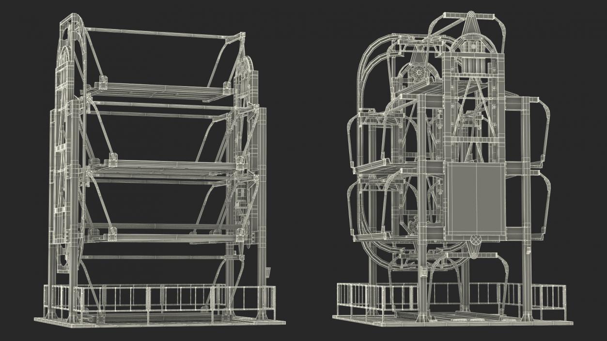 3D model 6 Place Rotary Car Parking Lift System Rigged