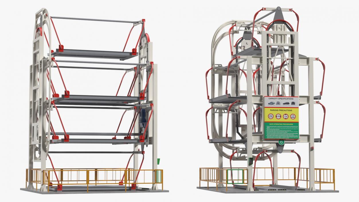 3D model 6 Place Rotary Car Parking Lift System Rigged