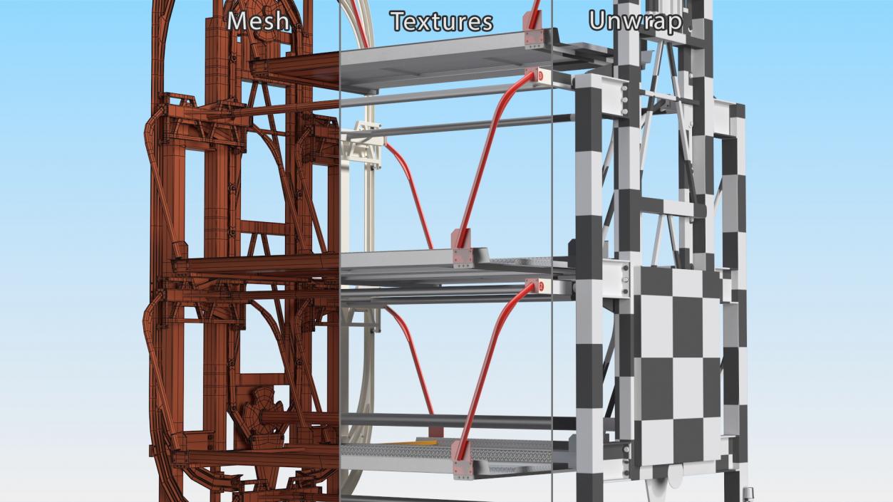 3D model 6 Place Rotary Car Parking Lift System Rigged