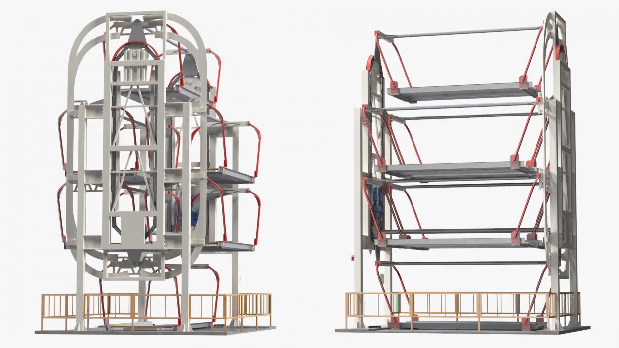 3D model 6 Place Rotary Car Parking Lift System Rigged