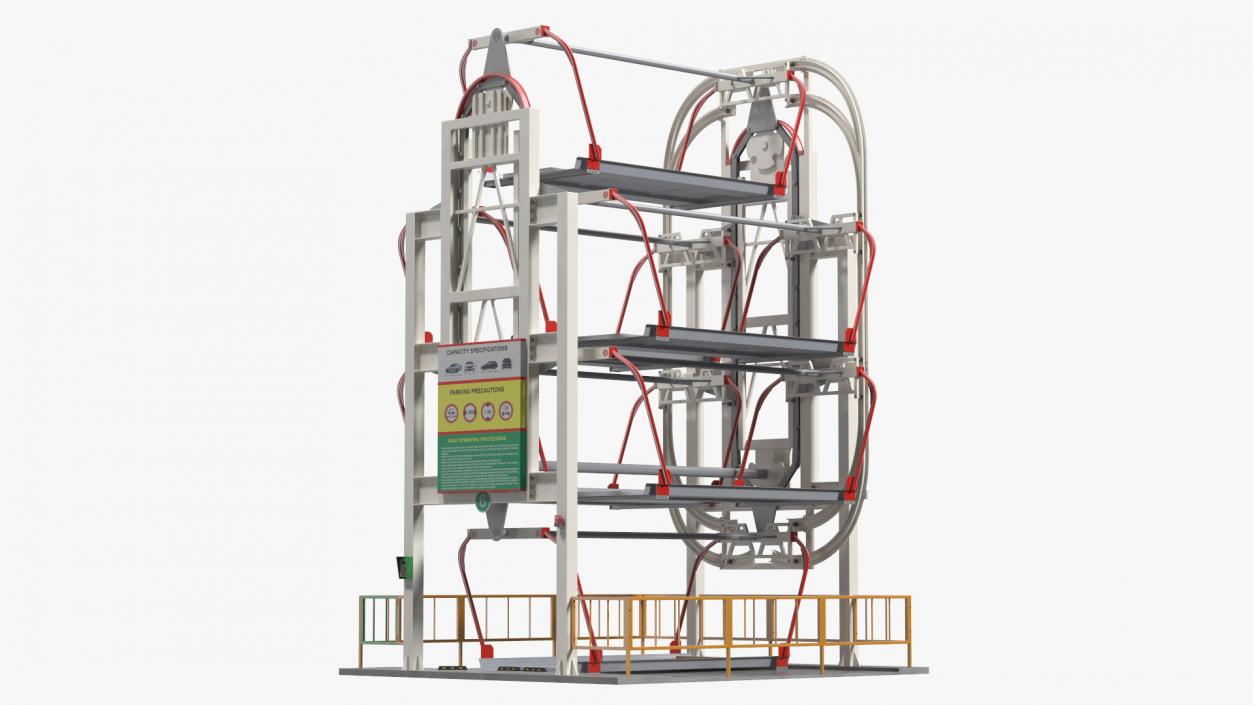 3D model 6 Place Rotary Car Parking Lift System Rigged