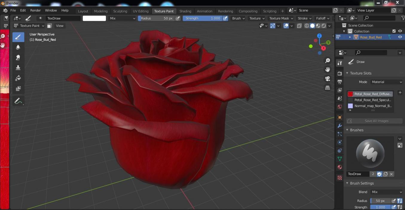 Rose Bud Red 3D