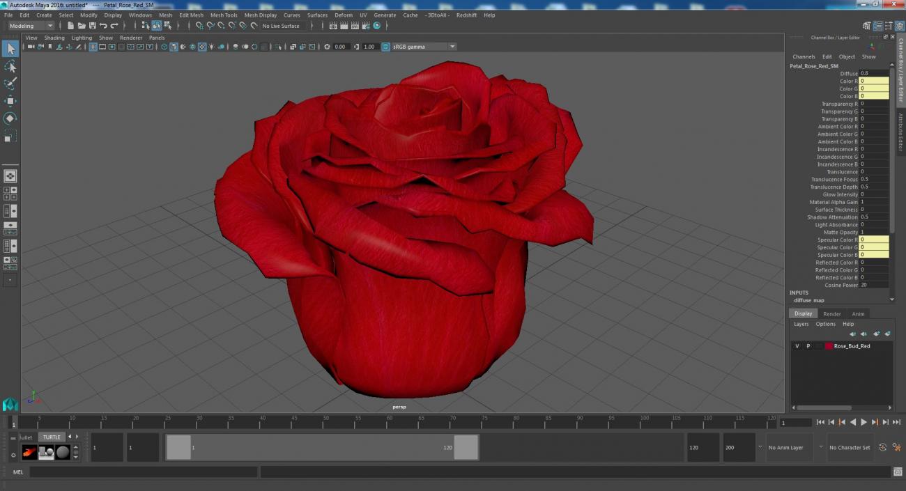 Rose Bud Red 3D