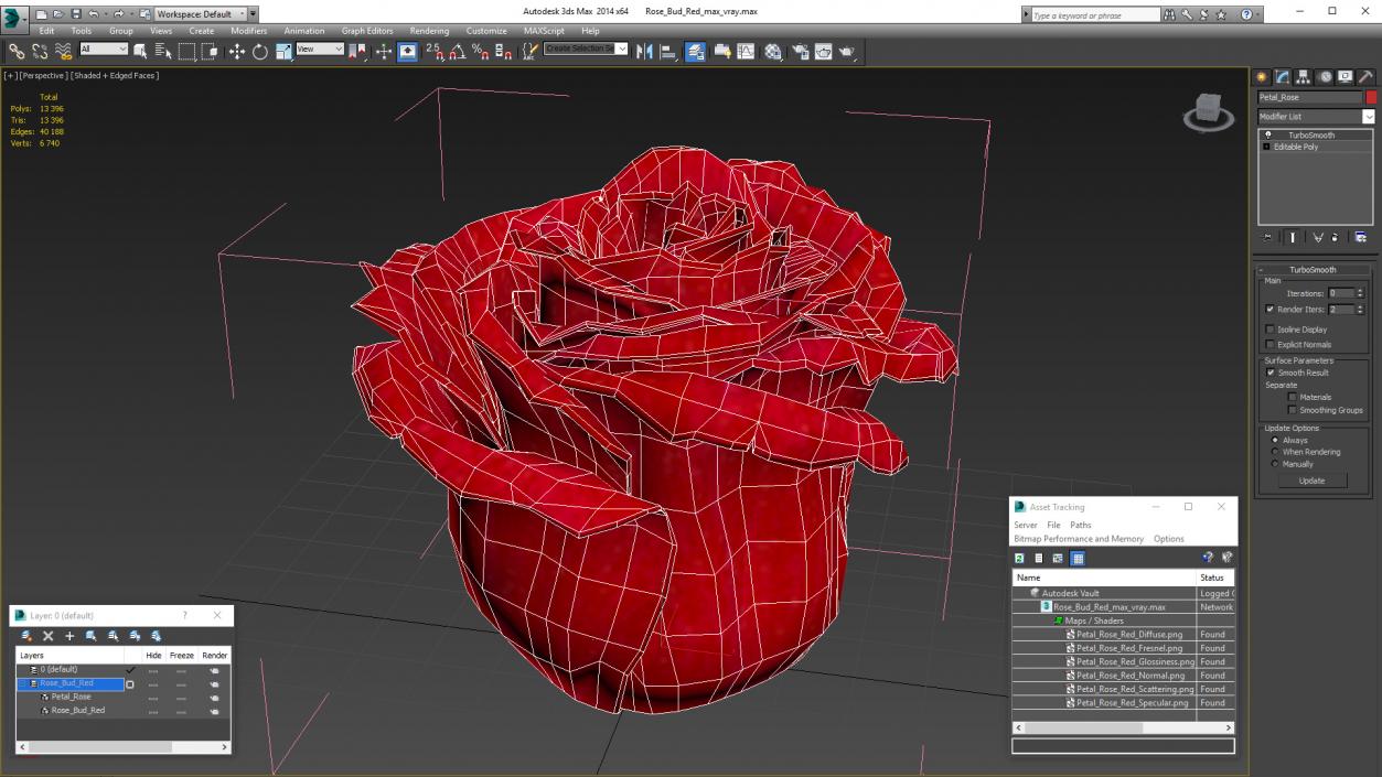 Rose Bud Red 3D