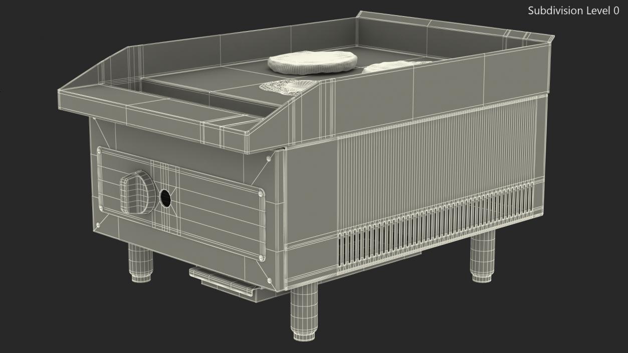 Small Flat Top Gas Countertop Griddle with Meal 3D