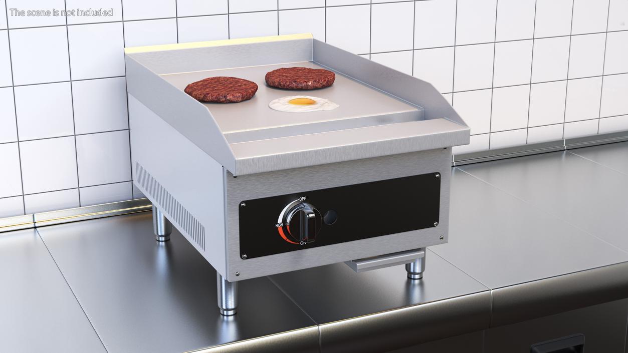 Small Flat Top Gas Countertop Griddle with Meal 3D