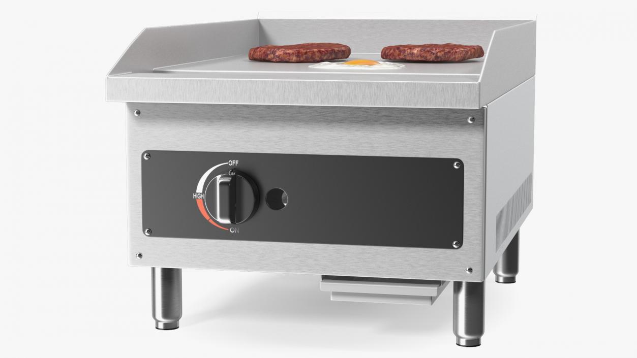 Small Flat Top Gas Countertop Griddle with Meal 3D