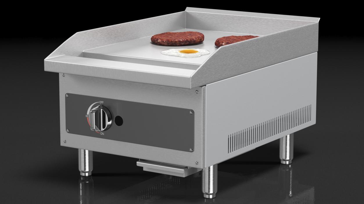 Small Flat Top Gas Countertop Griddle with Meal 3D