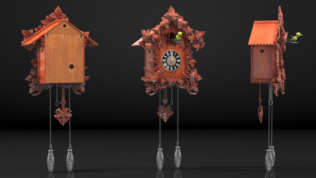 3D Wooden Cuckoo Clock Red model