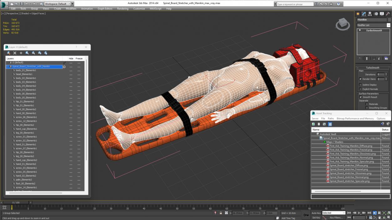 3D model Spinal Board Stretcher with Manikin