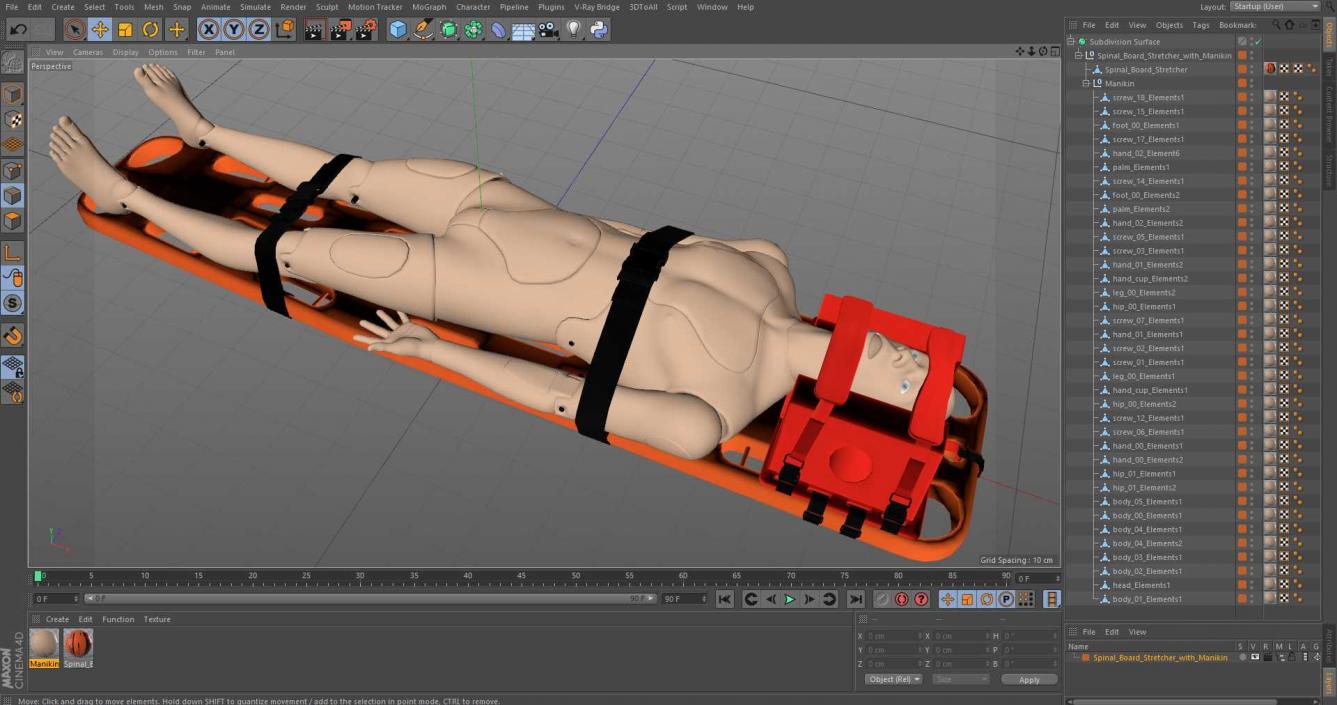 3D model Spinal Board Stretcher with Manikin