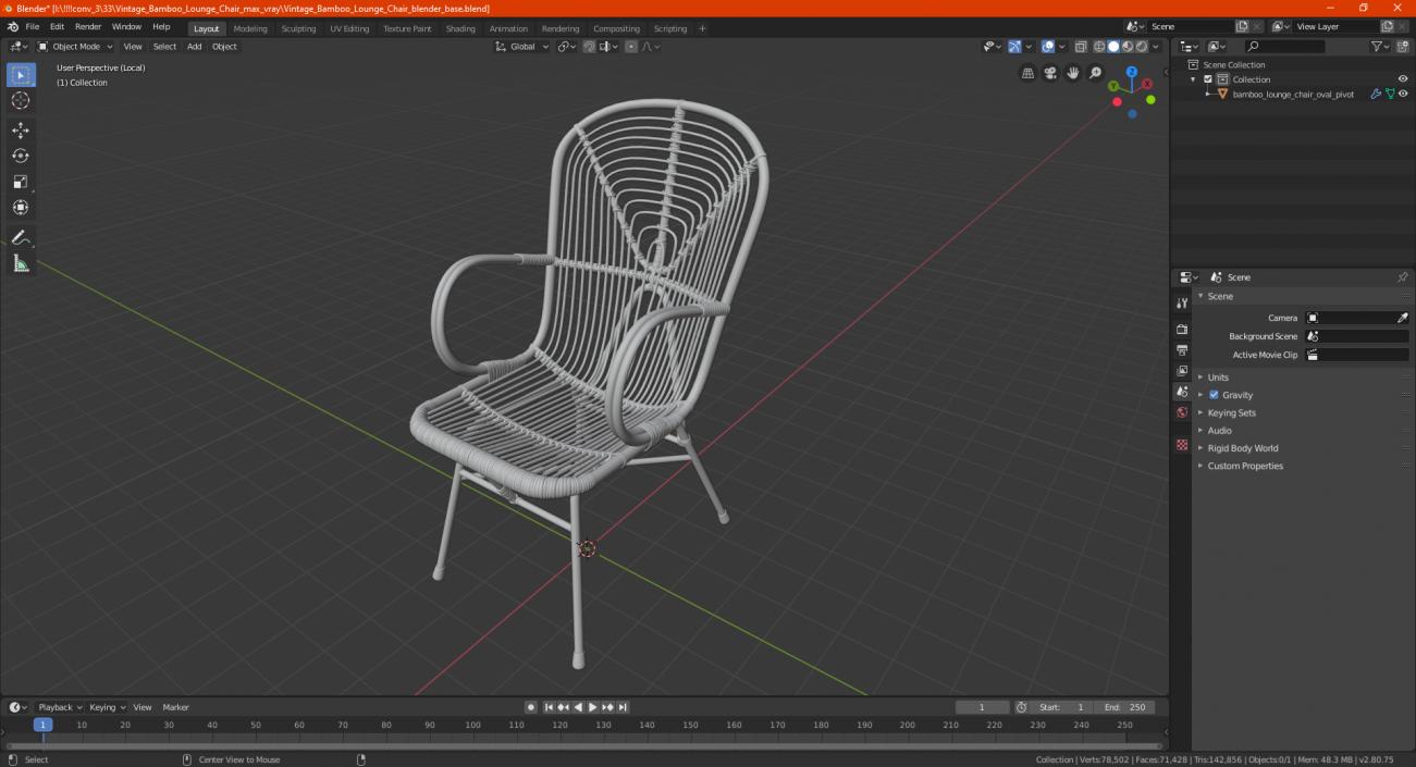 Vintage Bamboo Lounge Chair 3D