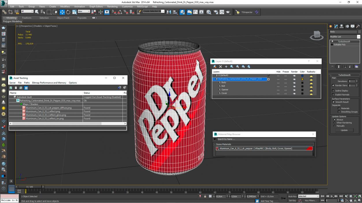 Refreshing Carbonated Drink Dr Pepper 033l 3D